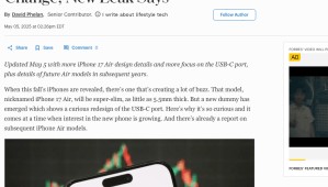 iPhone 17 Air“非常规”设计曝光：5.5毫米厚度+USB-C端口变更！