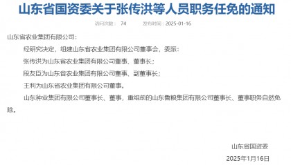 人事动态｜山东组建省农业集团，张传洪任董事长